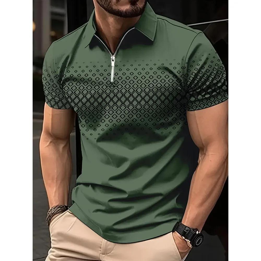 Golf Shirt Zipper Polo Shirt Casual Short Sleeved Summer Street Wear Men's Style