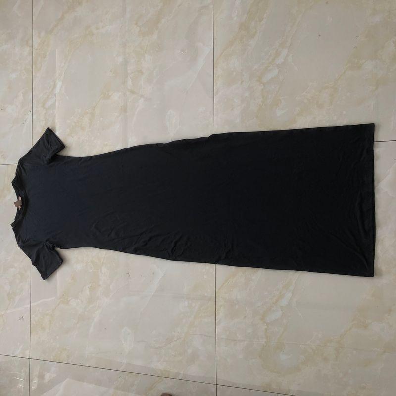 

T-shirt dress Summer New Foreign Trade Women clothes round Neck Pullover Short sleeve Side Slit Solid Elastic Long dress 32169 Gray green A- 3-21-3 L