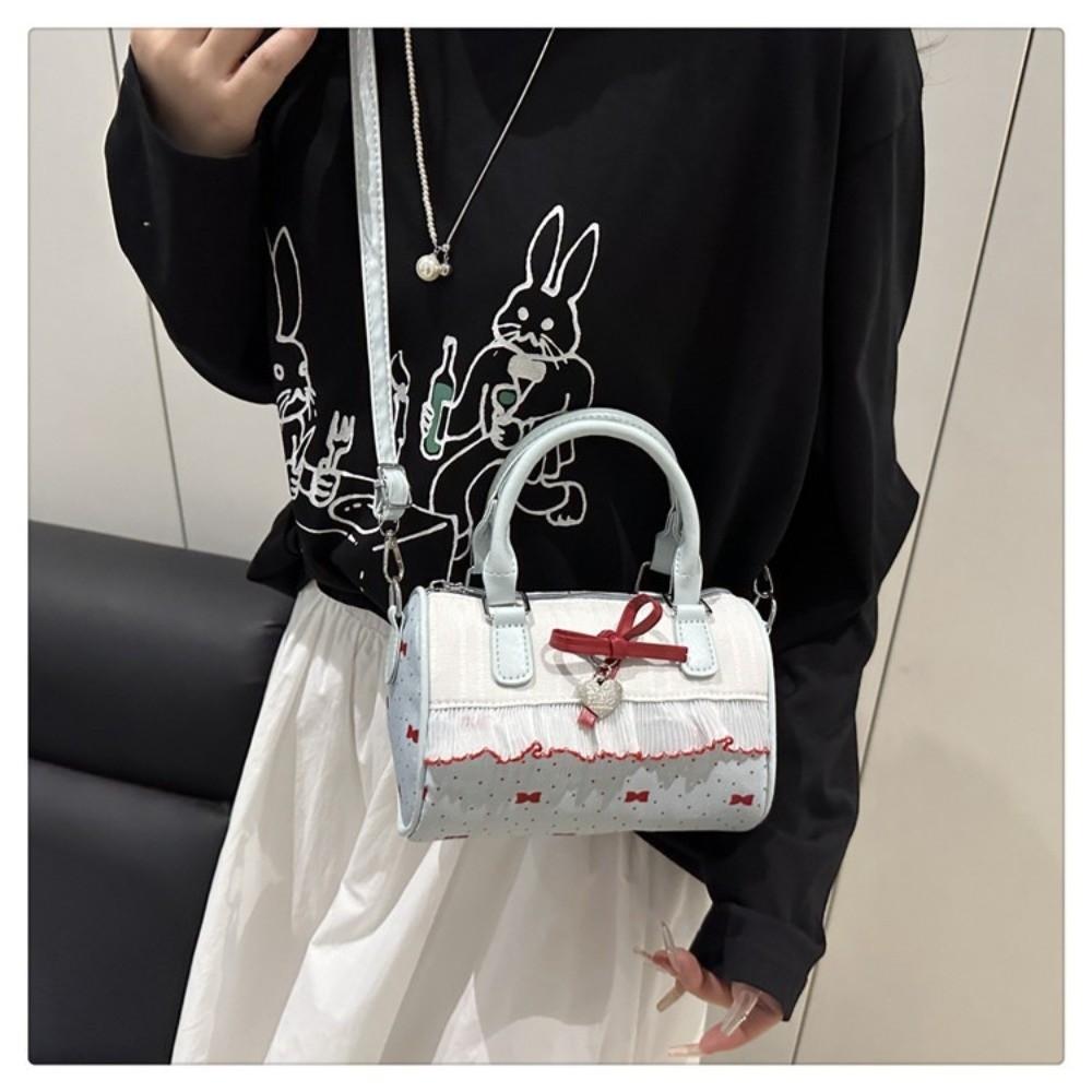 PU Leather Lolita Crossbody Bag Dot Pattern Sweet Bow Single Shoulder Tote Ruffle Design Pillow Shape Sweet Bow Bag for Women