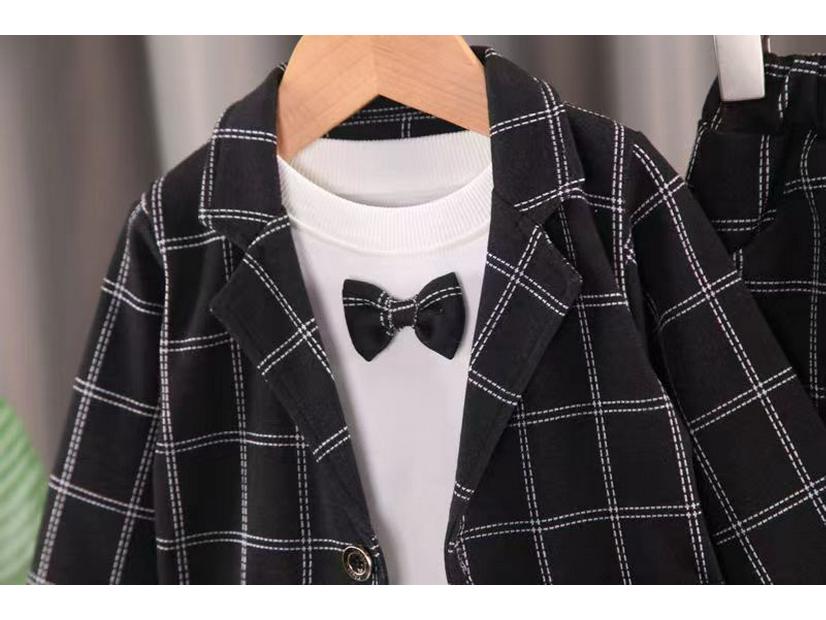 British-Style Kids' Suit: Spring/Autumn Blazer, Tie & Pants Set