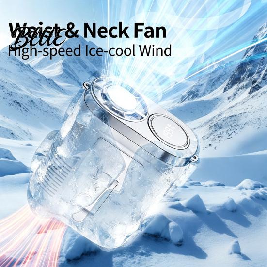 Handfree Personal Fan Portable Waist Fan Rechargeable Body with Flashlight Wireless Clip-on USB Powered for Neck Belt Hip Outdoor Work Travel