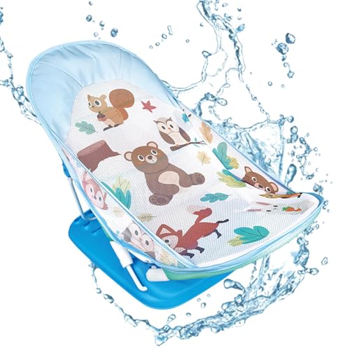 Baby Bath Seat, Foldable Portable Infant Bathtub with Adjustable Recline & Anti-Slip, Newborn to Toddler Bath Chair with Drain Hole