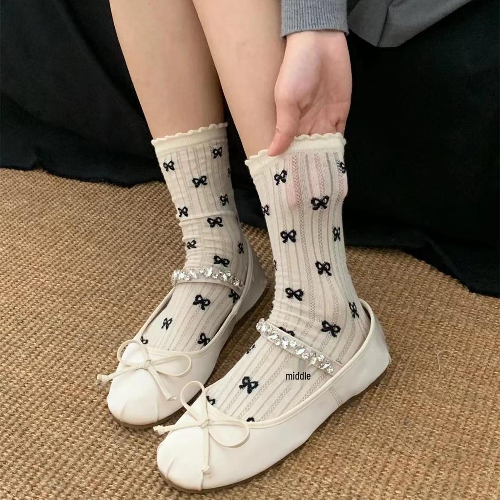 Sweet Romantic Bow Floral Lolita Lace Socks - Summer Cotton Mesh, Breathable Pattern