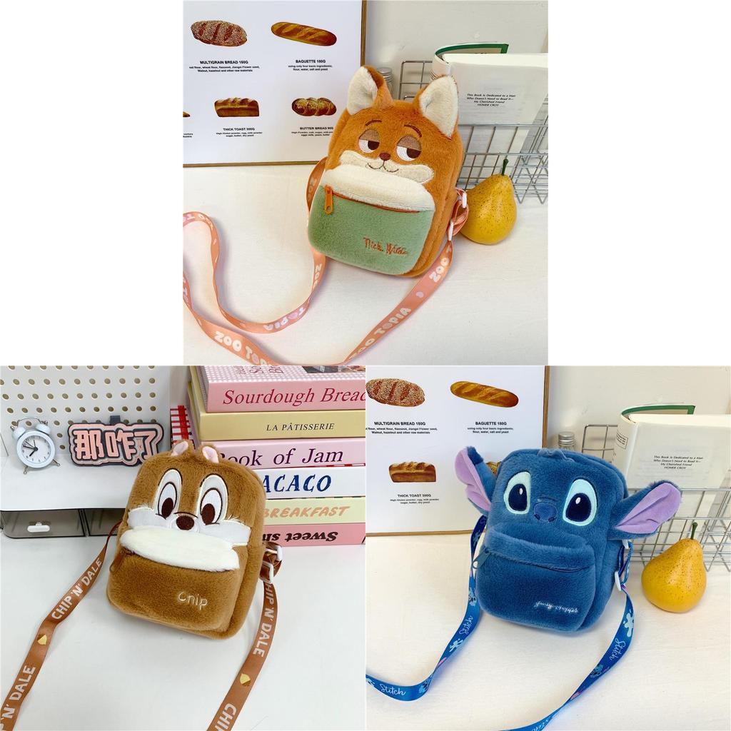 Stitch Judy Hopps Nick Wilde Plush Phone Bag With Zipper Closure For Daily Use