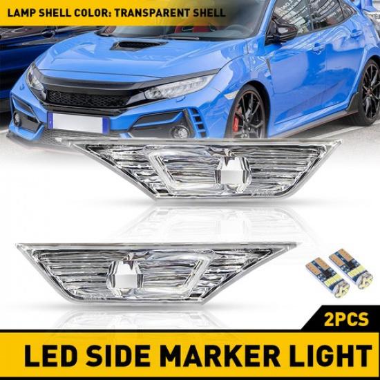 For 2016- Honda Civic LED Side Marker Lights Signal Turn Lamps Clear Lens