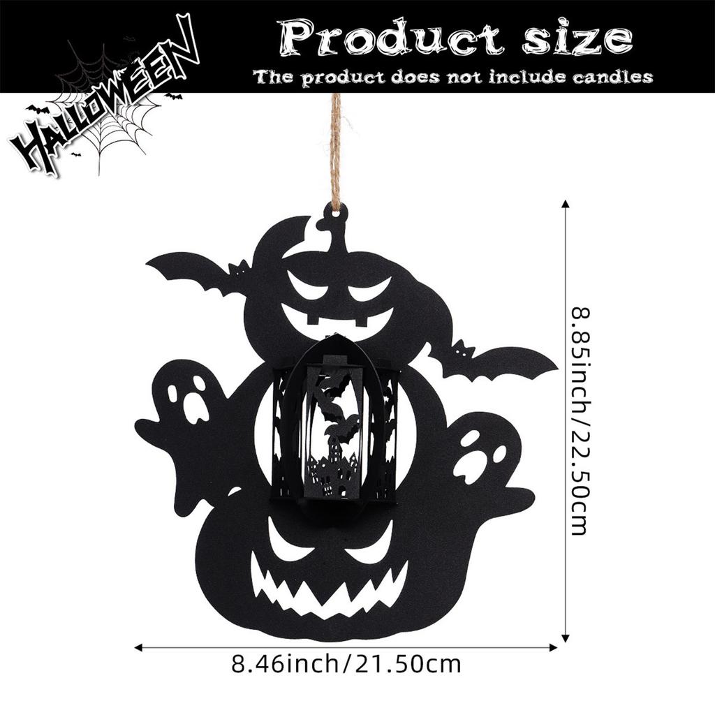 Halloween Metal Hollow Ghost Pumpkin Lantern Candle Holder Party Decor Hanging Lantern for Indoor Outdoor Display
