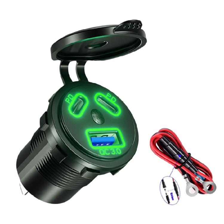 Waterproof Car Charger PD45W Double Type C Car Charging Socket with Additional 18W QC3.0 USB Port for 12-24V Vehicles