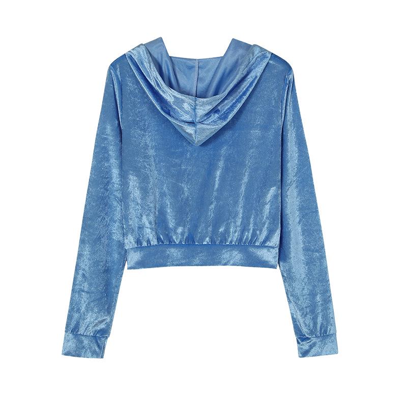 Damen 2025 Einfarbiger Samt-Kapuzenpullover und Weitbeinige Hosen Set