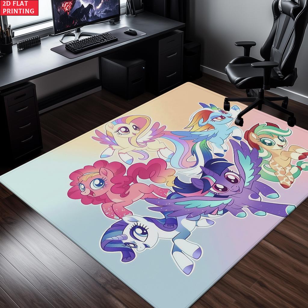 Cute Cartoon Pony Area Rug,Starry Gradient Theme Non-slip Floor Mat,Decorative Carpet for Kids Room Bedroom,Washable Home Gift