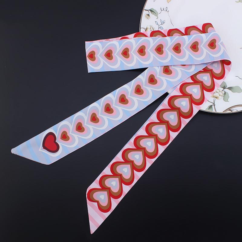 

120см Полосатый Любовь Двухслойный Шарф из Имитации Шелка Твиловый Шарф Маленький Шейный Платок Завязанный на Руке Маленькая Лента Завязанная на Сумке Шелковый шарф 120cmX5cm