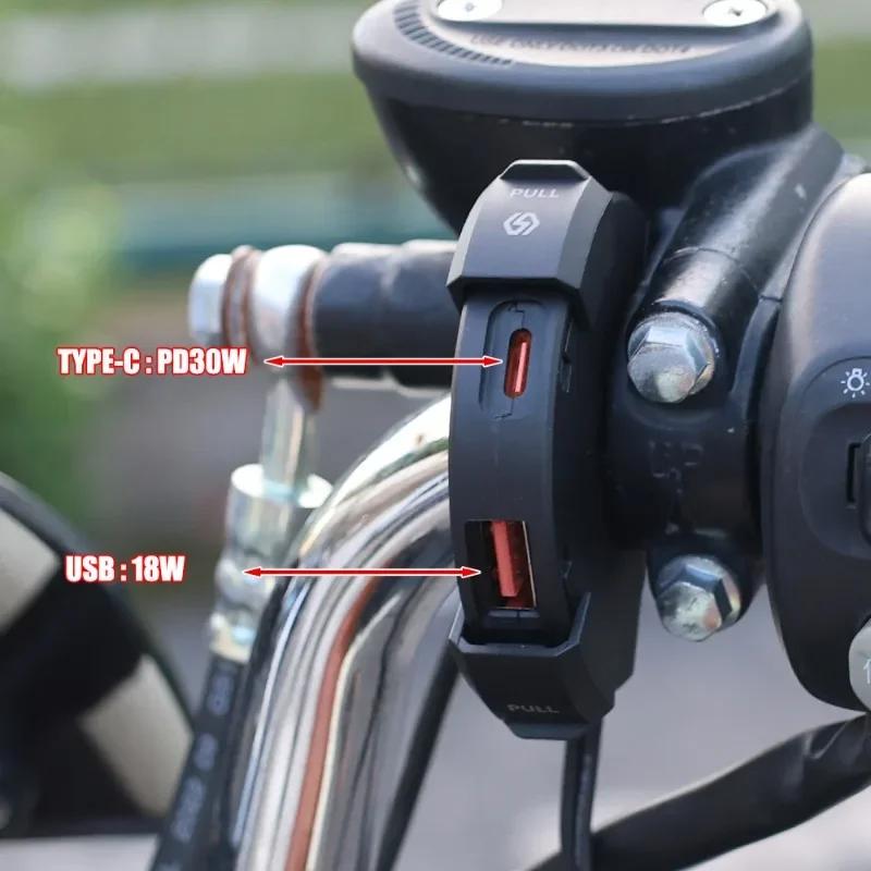 Motorcycle Charger QC 3.0 USB Fast Charging Type-C USB Dual Port Phone Charger Waterproof Socket 12-24V Moto Bike Chargers Plug