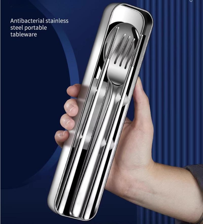 Portable 316L Stainless Steel Chopstick Spoon Set Single Person Cutlery Box Student Storage Box