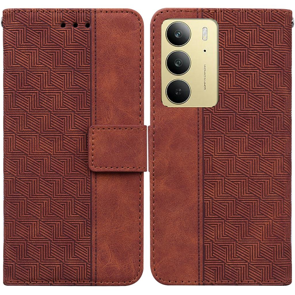 For Realme C75 4G Case Geometry Pattern Leather Wallet Phone Cover with Wrist Strap