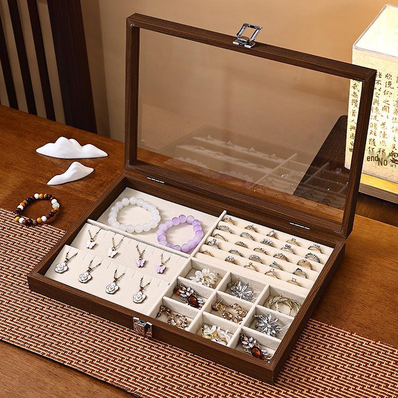 Walnut Wood Large Jewelry Box - Anti-Oxidation Storage for Rings, Earrings, Necklaces, and Bracelets