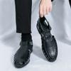 Fashion New Men's leather fisherman sandals with summer hollowed-out breathable buckle design comfortable and casual outdoor beach shoes