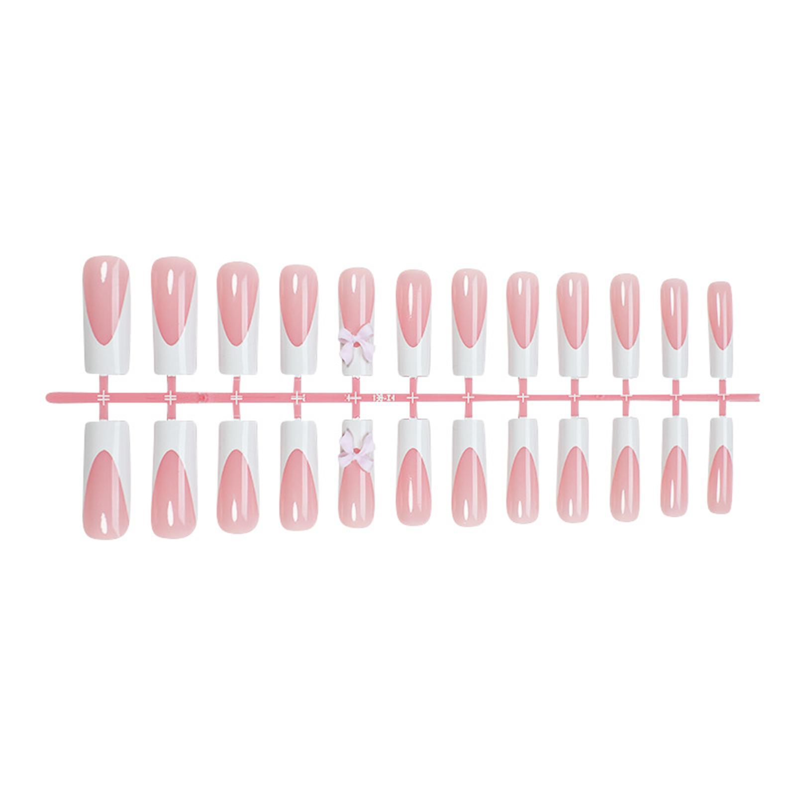 

24 шт. 3D накладные ногти с бантом, накладные ногти во французском стиле, полное покрытие, накладные ногти, накладные ногти для женщин и девочек