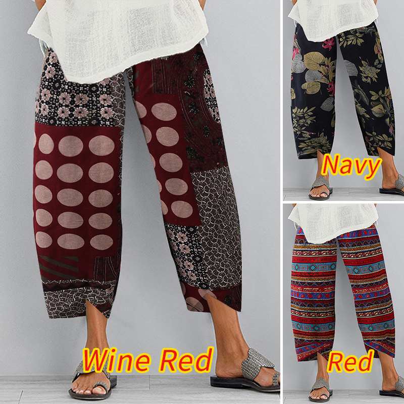 Colmkley Womens Vintage Floral Harem Pants Print Loose Pocket Wide Leg Trousers Colmkley Womens Vintage Floral Harem Pants Print Loose Pocket Wide Leg Trousers