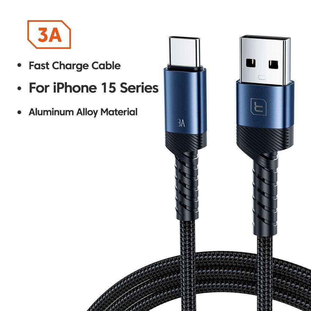 3A A-C Fast Charge Cable, Braided Extended Strain Relief Data Line for Mobile Phones