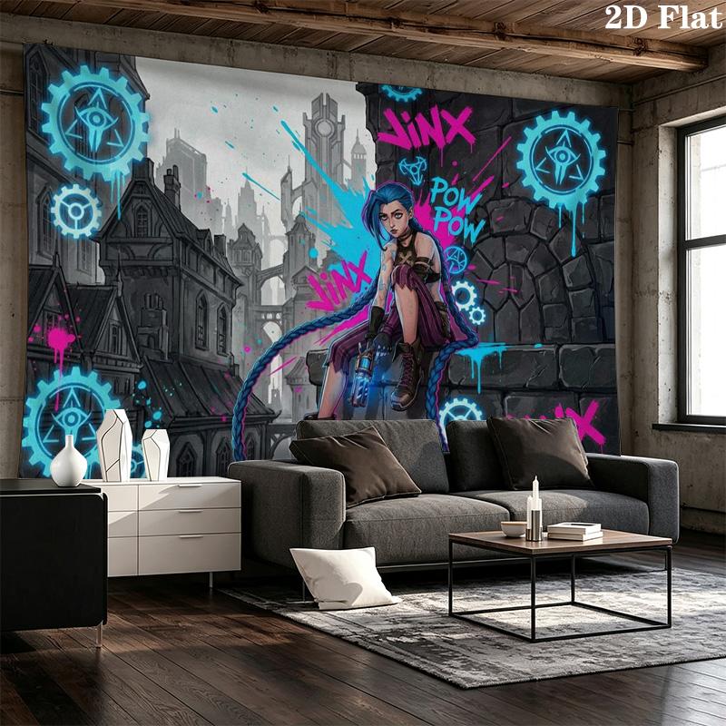 Jinx Wall Tapestry Aesthetic Wall Hanging Printed Fabric Blanket Decorative Tapestries for Bedroom Living Room Home Decor