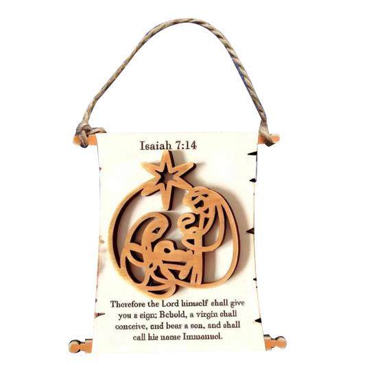 Nativity Advent Scroll Ornament Wooden Laser-Cut Hanging Decor with 24-Day Bible Verses Religious Christmas Countdown Calendar