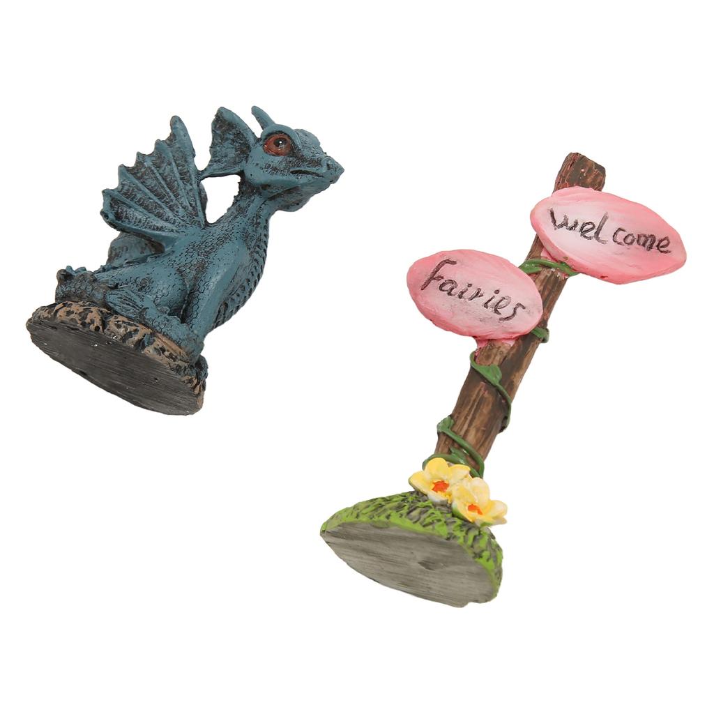 Miniature Dragon Guidepost Statue Set Synthetic Resin Fairy Statue Accessories for Garden Lawn