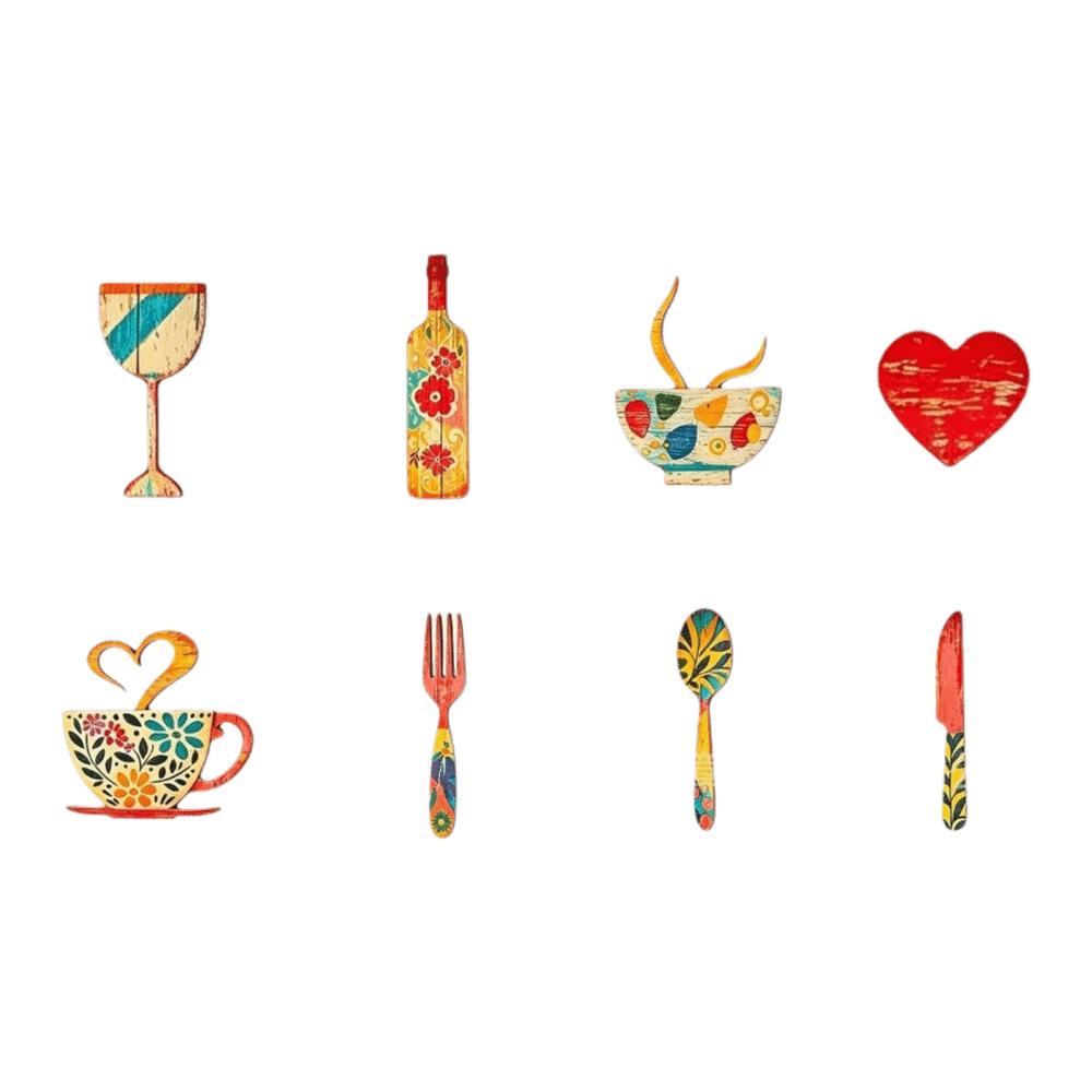7/8 Pcs Rustic Distressed Floral Coffee Element Wall Plaques Coffee Wall Sticker Hangings Kitchen