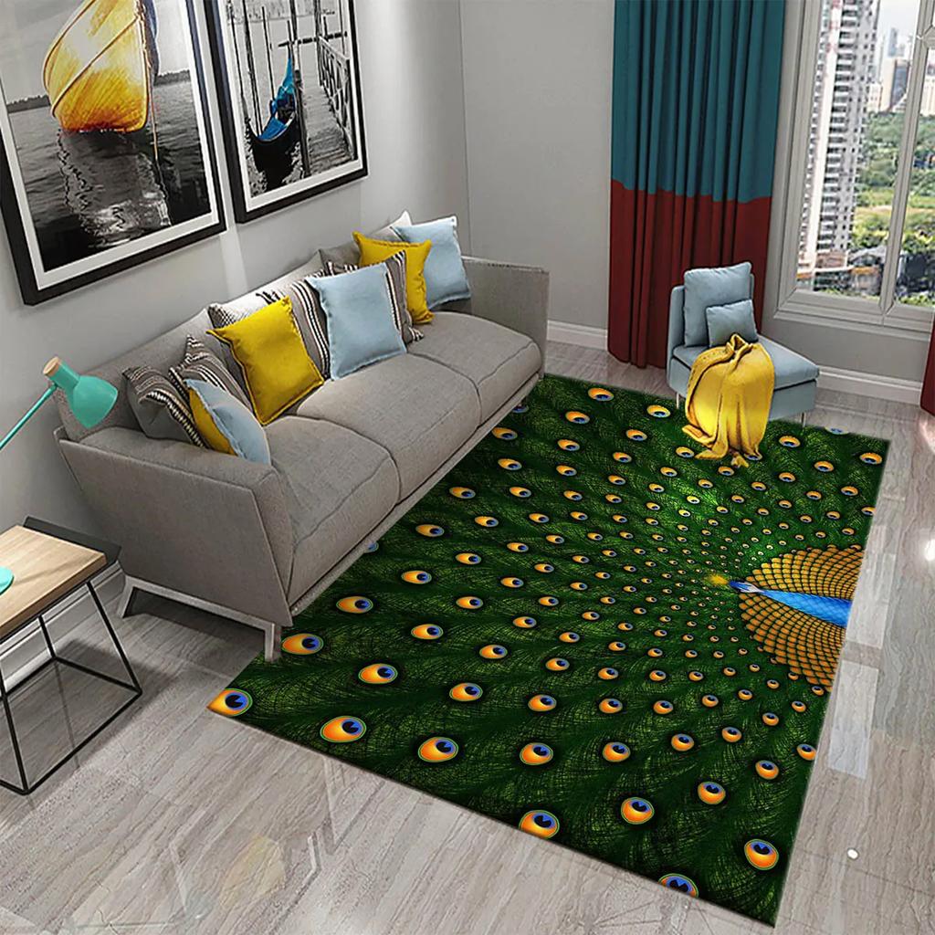3D Peacock Carpet for Living Room Bathroom Home Decor Sofa Table Rug Anti Slip Chair Cushion Lounge Mat Bedroom Balcony Area Mat