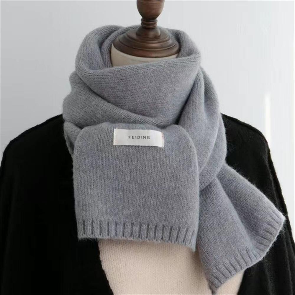 Fashion Cashmere Scarf Women Winter Knitting Shawls And Wraps Ladies Thick Neckerchief Solid Color Fleece Windproof Neck Cover