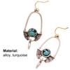 1 Pair Round Turquoise Bohemia Drop Earrings Exaggerated Piercing Long Hook Earrings Jewelry Gift