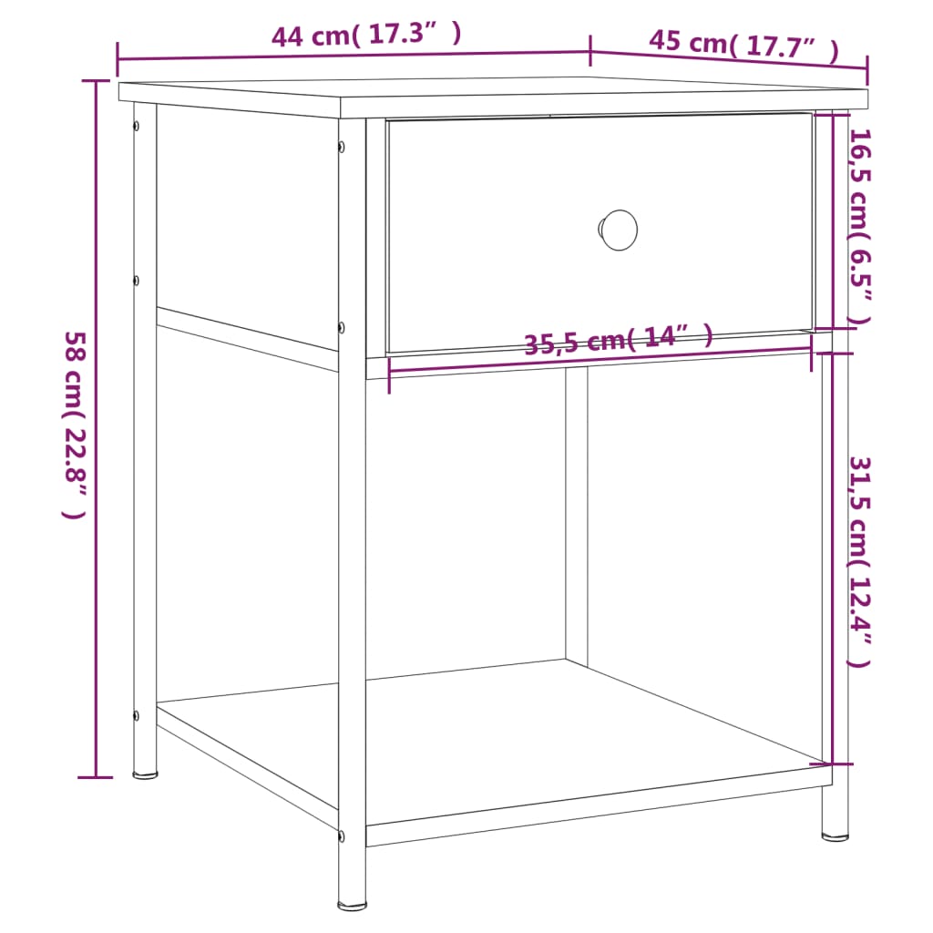 Nightstand Smoked Oak 44 x 45 x 58 cm Engineered Wood