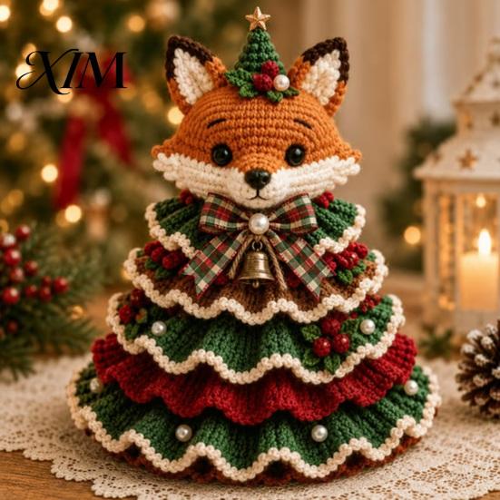 Actividad Manual para Aliviar el Estrés Árbol de Navidad Animal Kit de Ganchillo, Proyecto de Patrón Lindo Fácil Vaca de las Tierras Altas DIY Kit de Manualidades Perro Salchicha Gato para Principiantes,