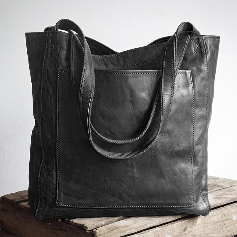 Fasjonabel retro skinnveske - Slitesterk oljeskinn PU med romslige multilommer - Allsidig skulderveske for daglig stil for kvinner