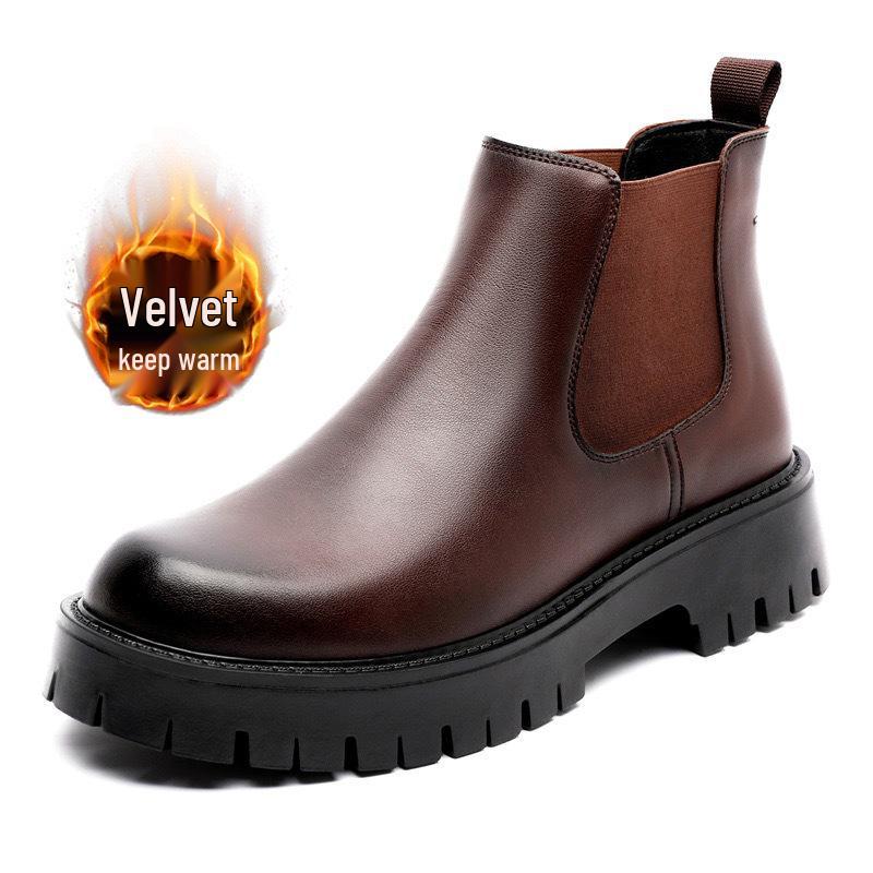 2024 Korean British Style Men's Casual High-Top Leather Boots - Retro Minimalist Slip-On Ankle Boots