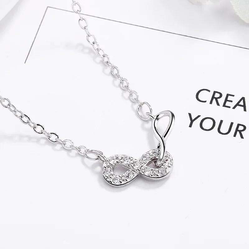 Ins Style Clavicle Chain Women  Sterling Silver Double Infinite Zircon Twining  for Women Necklace Kolye Collares