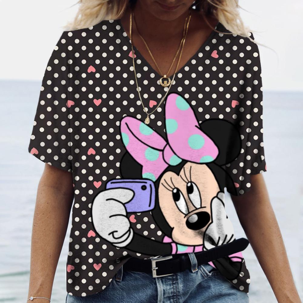 Casual Loose Top V-neck Versatile Short Sleeve Fashion Print T-Shirts Women’s
