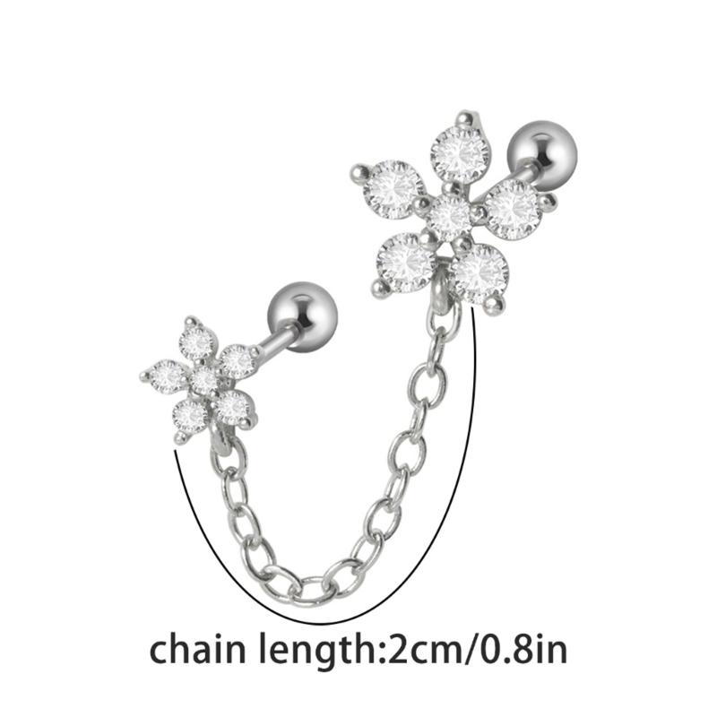 Colorful Zircon Tragus Helix Ear Lobe Stud Chain Link Earring Women Drop Ear Ring Fashion Jewelry for Daily Wear