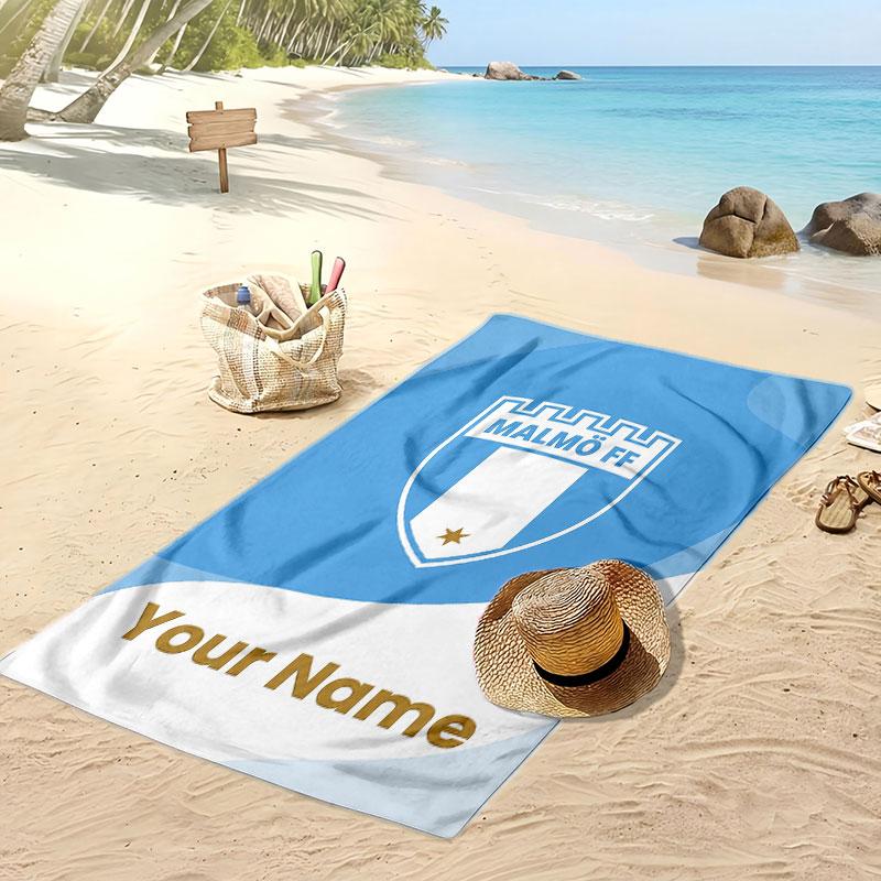 Asciugamano da Spiaggia Stampato Personalizzato Malmö FF Logo Calcio Supporto Nome Personalizzato Testo Asciugamano Assorbente Per Sport Viaggio Regalo Speciale