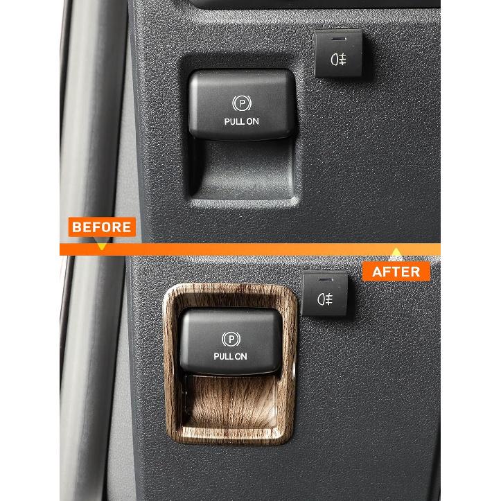 Savadicar Wood Grain Interior Accessories - Electronic Parking Brake Switch Trim Cover for Ford F150 (2021-present) - Premium Texture Interior Decor