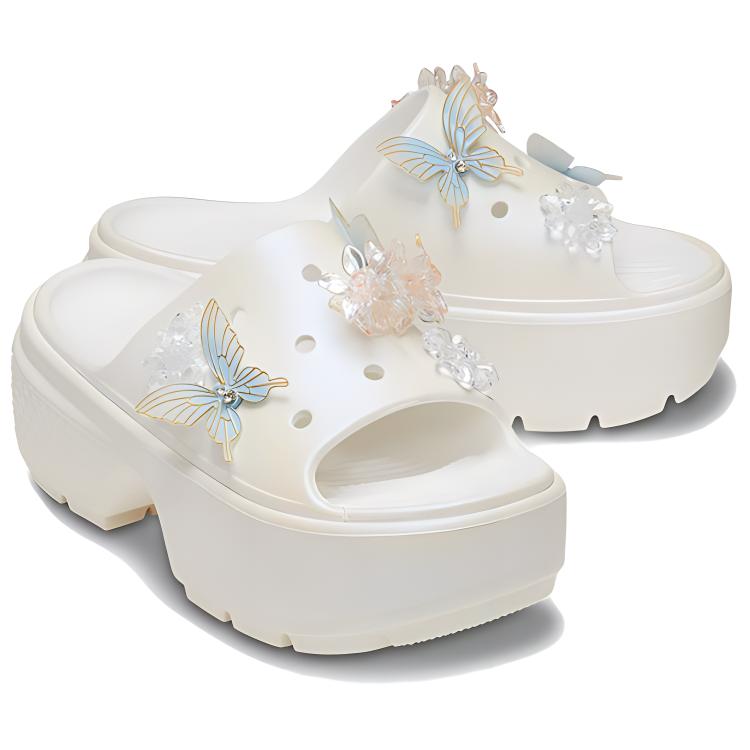 Crocs Sandálias Slide Elegantes, Modernas, Confortáveis, de Secagem Rápida, Calçado Feminino Branco 210180-100