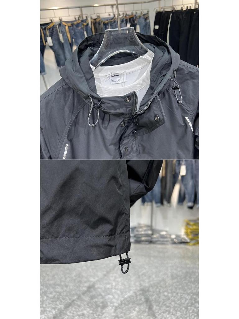 New Men's Spring Workwear Windbreaker: Hooded, Big Pocket, Zipper Pullover, Trendy Casual Loose Jacket