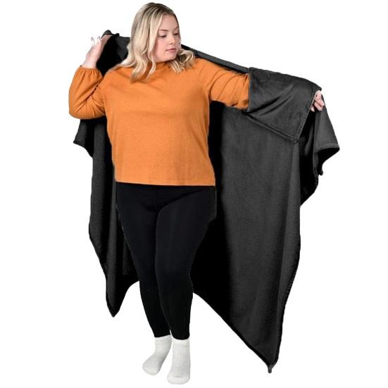 Flannel Wearable Blanket Poncho Soft Blanket Cape with Arm Pockets Warm Cozy Blanket Wrap for Adults Home Office Travel Comfort