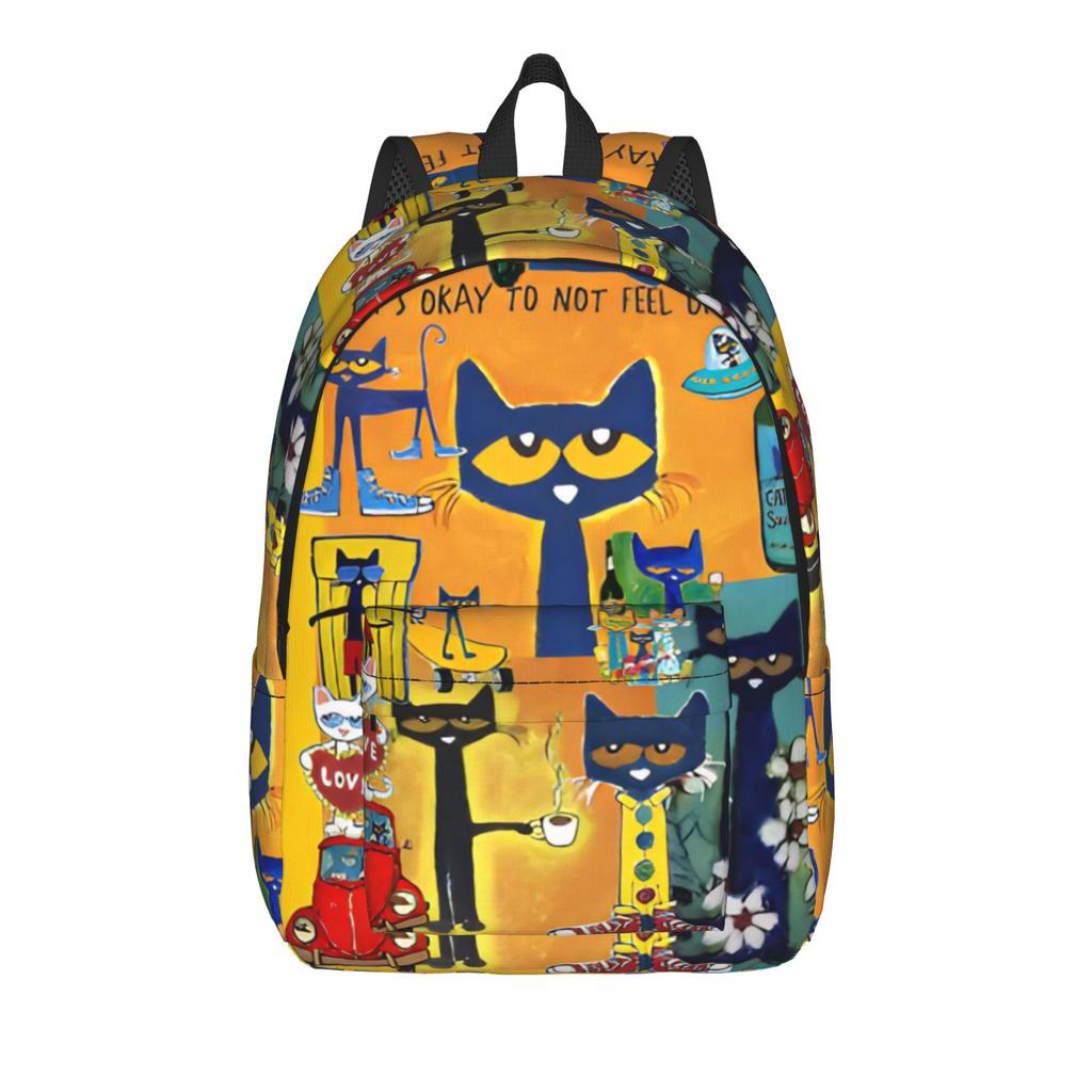 Cartoon Cat Pete the Cat  Backpack for Men Women Fashion High School Work Daypack  College Shoulder Bag Durable