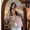 Lamb Wool Imitation Fur Jacket Women's Winter Short Cotton Thickened Loose Wool Plush Horn Buckle Round Neck Light