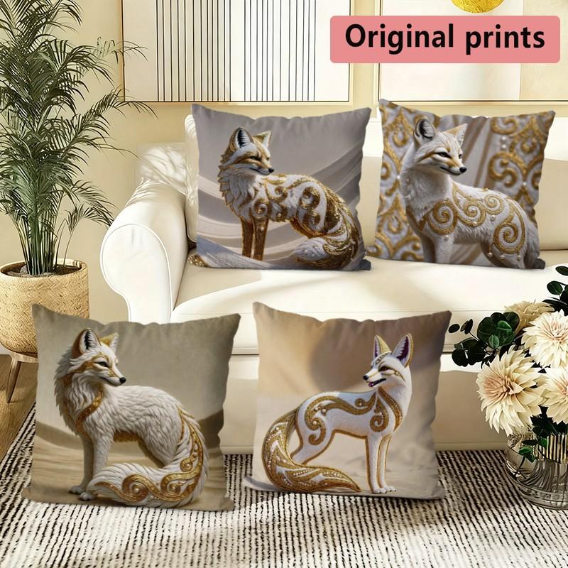 Luxury Gold Fox Print Pillow Covers Pattern Cushion Cover Suitable for Sofa Bedroom Car Pillow Cover
