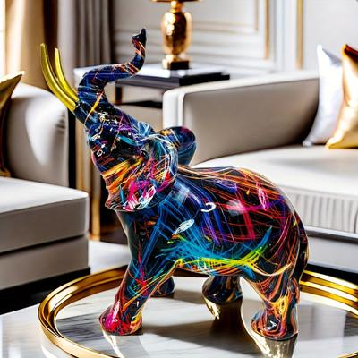 Estátua de Elefante Colorida em Resina Esculturas de Elefante Coloridas Decoração de Elefante Colorida Ornamento Feng Shui Escultura de Animal Elefante para Cozinha
