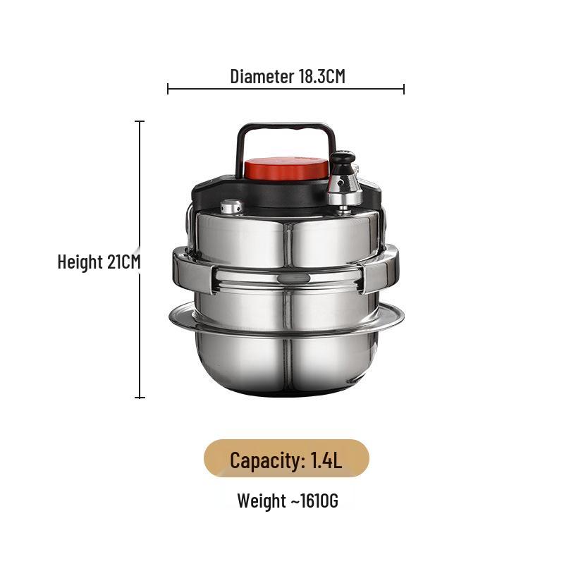 

304 Stainless Steel 1.4L Mini Pressure Cooker for Camping and Household Use, Quick 5-Minute Cooking for Fragrant Rice, Ideal for Small Catering Needs.