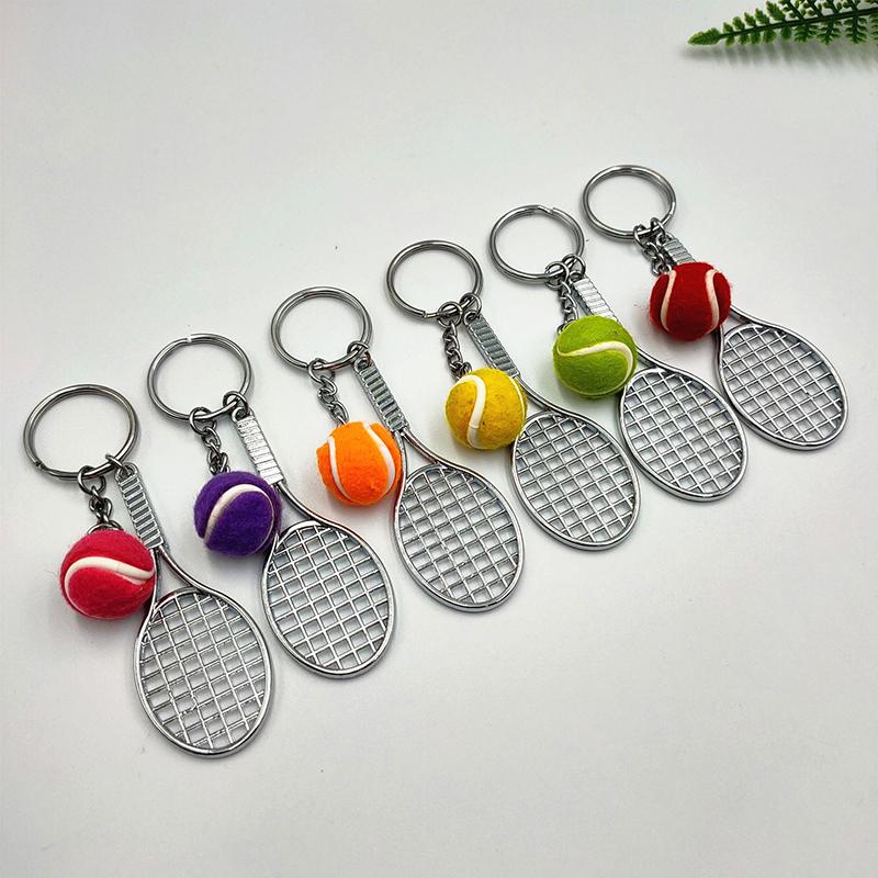 Cute Tennis Racket Keychain 6 Color Mini Pendant Durable Sports Design for Car Keyring Backpack Student Gift Idea