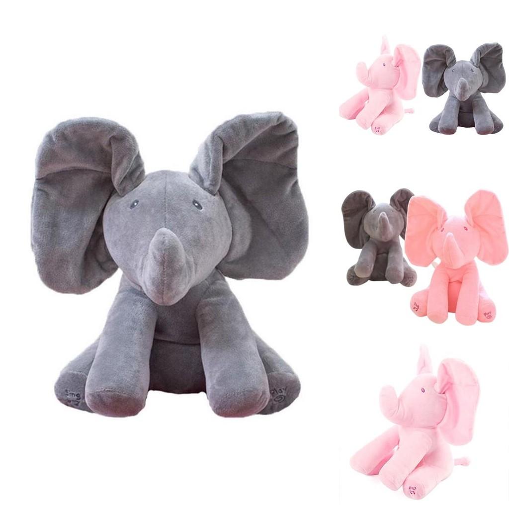 Gray Peek-a-boo Musical Plush Elephant Toy Soft Adorable And Perfect For Toddlers