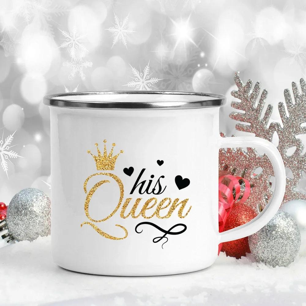 My Heart Belong To Her/him Printed Couples Mugs Creative Coffee Wine Couple Cups Drinks Dessert Milk Enamel Cup Valentines Gifts