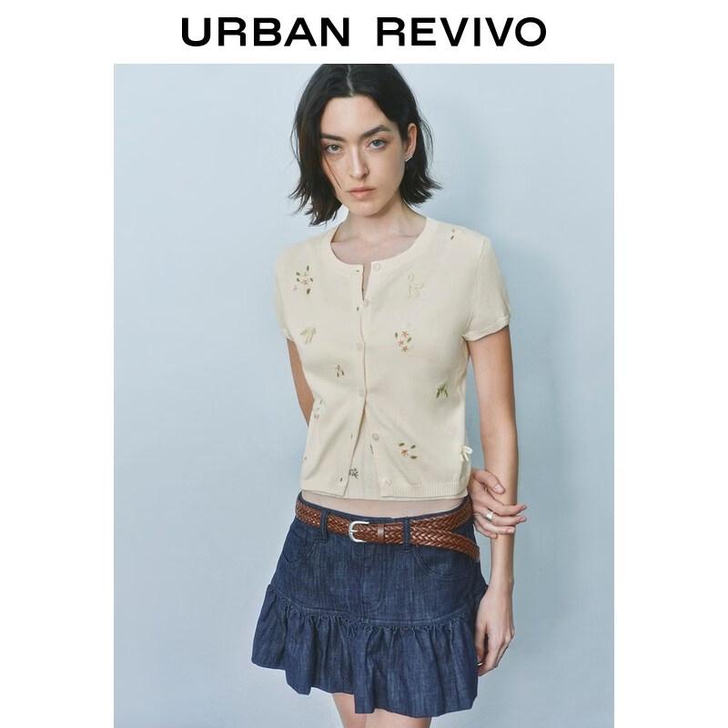 UR Women s 3D Bow French Floral Short Sleeve Knit Cardigan S